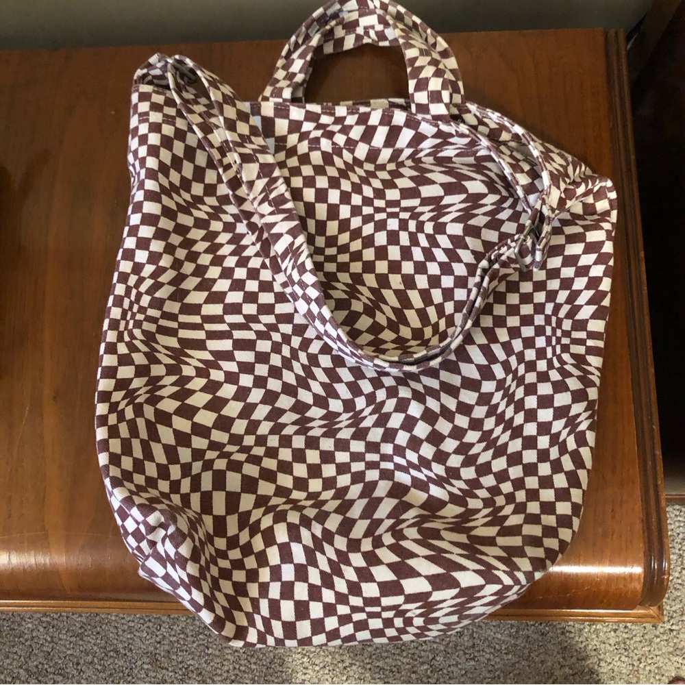 BAGGU duck bag maroon trippy checker